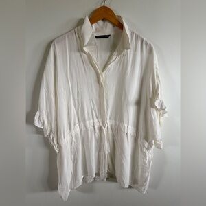 Zara blouse Drawstring Peplum Tunic collared size xl
